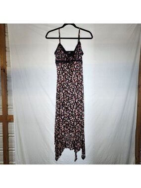 Planet Heart Hankerchief Y2k Dress Medium Mesh Velvet Floral Babydoll Lace Lined